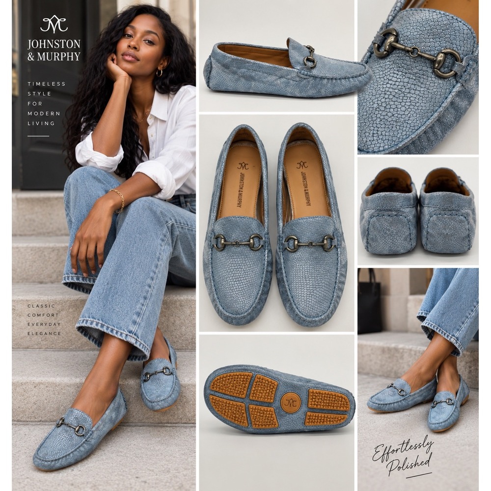 Johnston & Murphy Loafers Womens 8.5 Blue Excellent Snakeskin Bit Driving Mocs